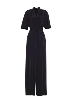 Elegant Nancy Silk Crepe Jumpsuit with Sleeves