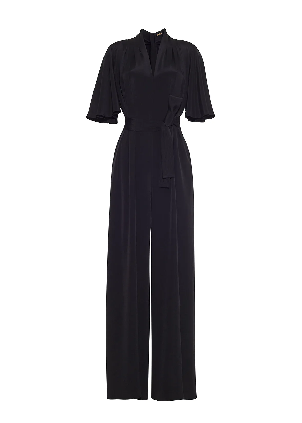 Elegant Nancy Silk Crepe Jumpsuit with Sleeves