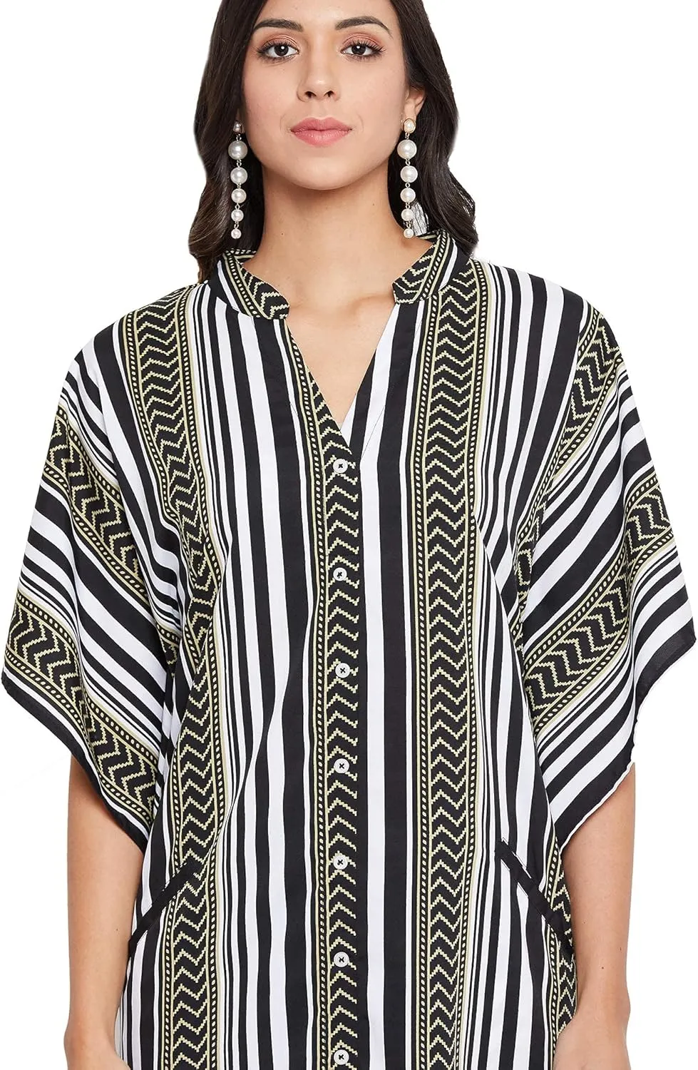 Oussum Kaftan Plus Size Women Dress Button Down Kimono Side Slit Maxi Dresses Two Side Pocket Caftan for Casual Wear