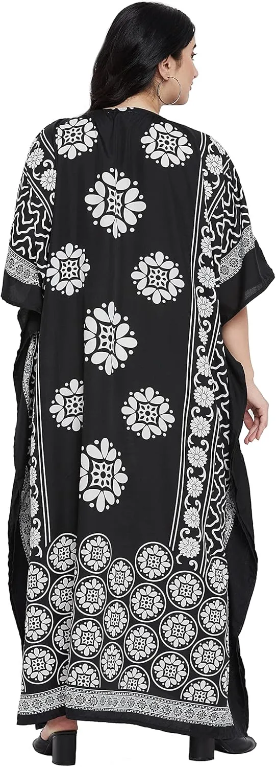 Oussum Women Polyester Casual Kaftan Long Plus Size Summer Beach Caftan Cover Ups Maxi Dresse for Ladies