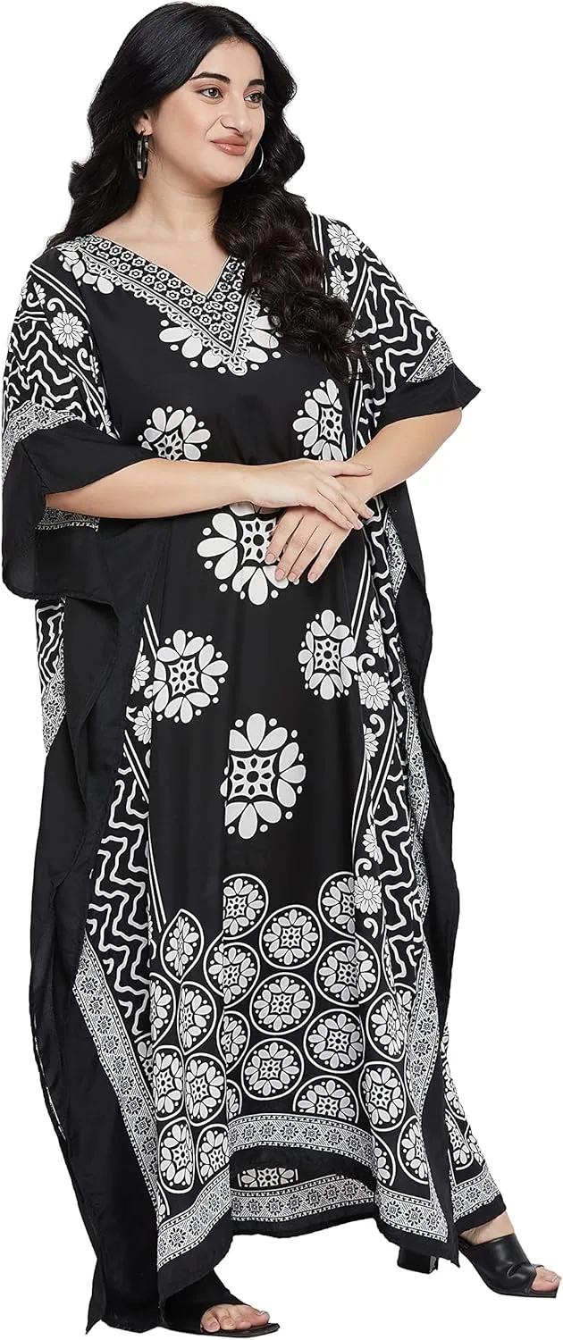 Oussum Women Polyester Casual Kaftan Long Plus Size Summer Beach Caftan Cover Ups Maxi Dresse for Ladies