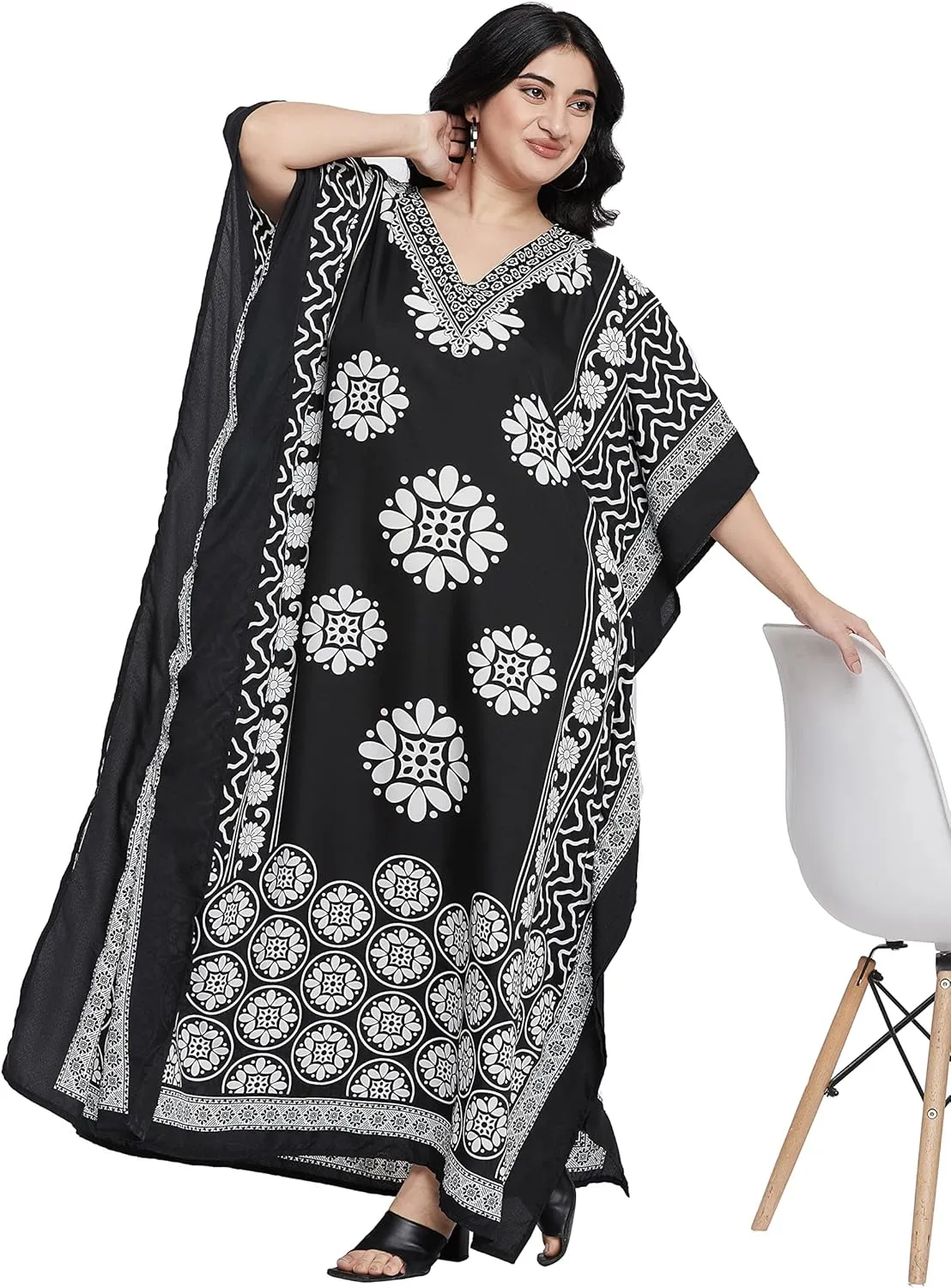 Oussum Women Polyester Casual Kaftan Long Plus Size Summer Beach Caftan Cover Ups Maxi Dresse for Ladies