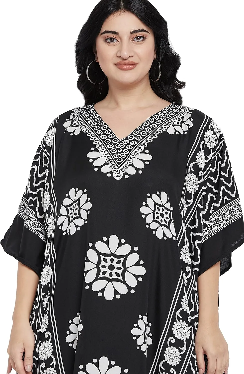 Oussum Women Polyester Casual Kaftan Long Plus Size Summer Beach Caftan Cover Ups Maxi Dresse for Ladies