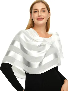 PANTONIGHT Women's Polyester Head Wrap Plain Metallic Evening Shawl Lightweight Wedding Shawl Satin Wraps for Party