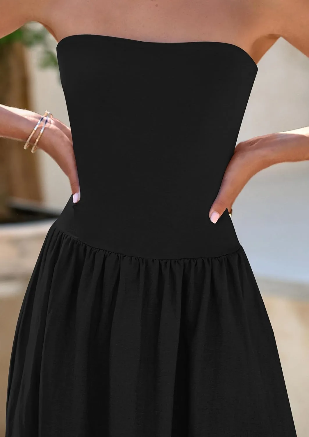 PRETTYGARDEN Women's 2025 Spring Strapless Maxi Dresses Patchwork Long Flowy Pockets Elegant Going Out Summer Tube Top Dress