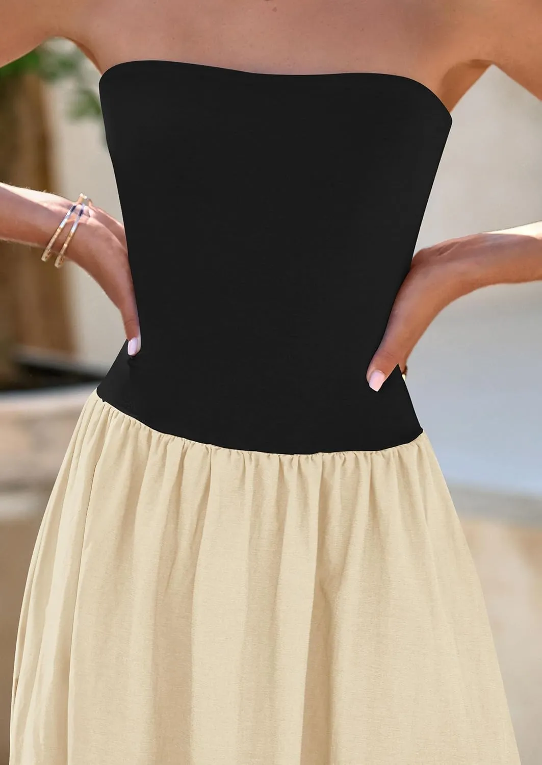 PRETTYGARDEN Women's 2025 Spring Strapless Maxi Dresses Patchwork Long Flowy Pockets Elegant Going Out Summer Tube Top Dress