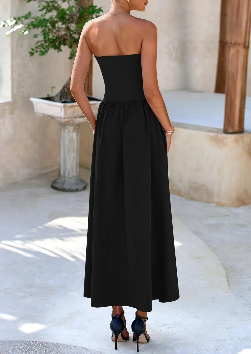 PRETTYGARDEN Women's 2025 Spring Strapless Maxi Dresses Patchwork Long Flowy Pockets Elegant Going Out Summer Tube Top Dress