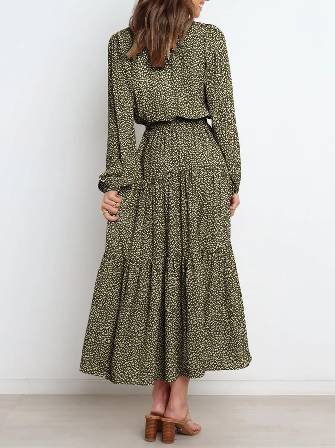PRETTYGARDEN Womens Spring Long Sleeve Wrap V Neck Ruffle Floral Maxi Dress Casual Tie Waist Boho Chiffon Flowy Long Dresses