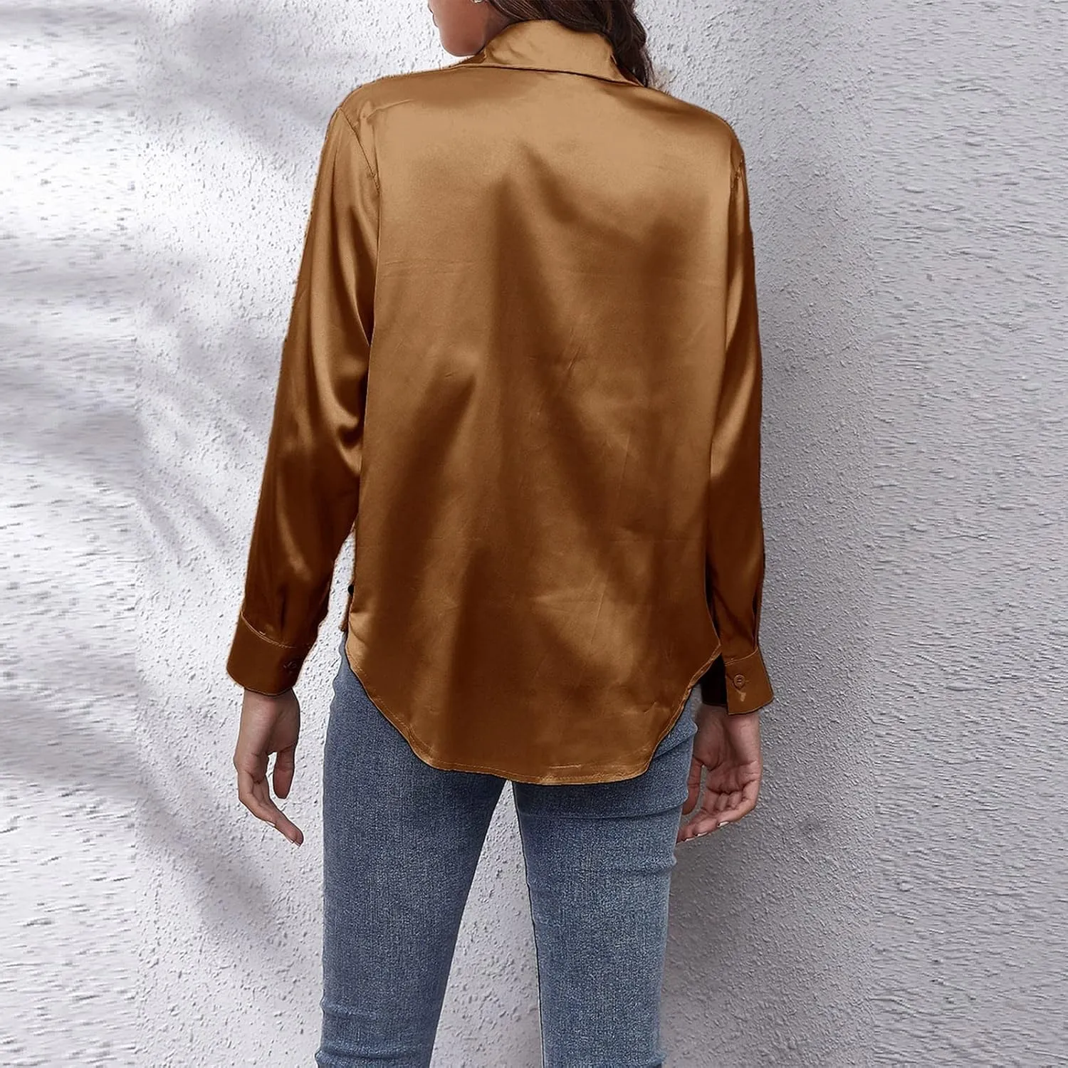 Satin Button Down Shirts for Women,Women's Silk Blouse Long Sleeve Lady Dressy Shirt Casual Office Work Blouses Tops