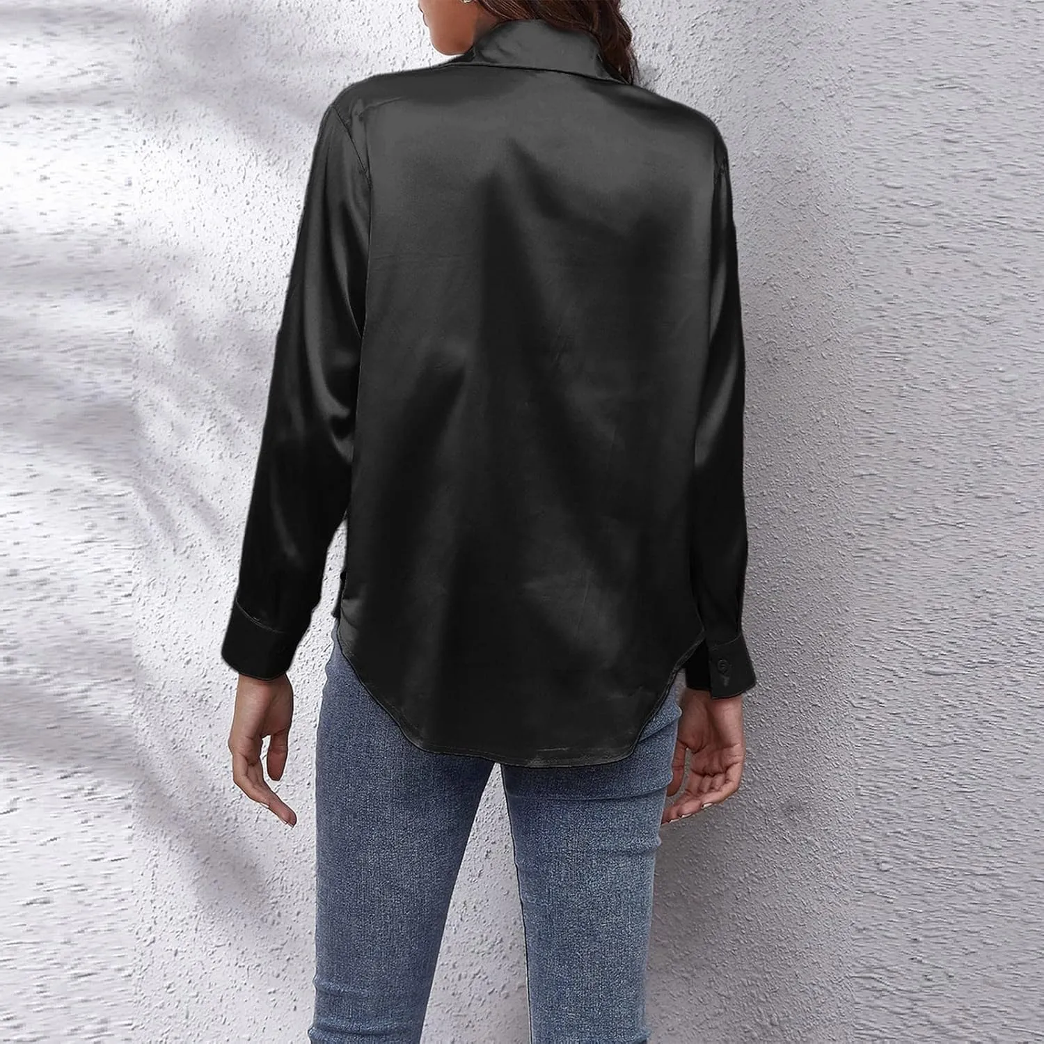 Satin Button Down Shirts for Women,Women's Silk Blouse Long Sleeve Lady Dressy Shirt Casual Office Work Blouses Tops