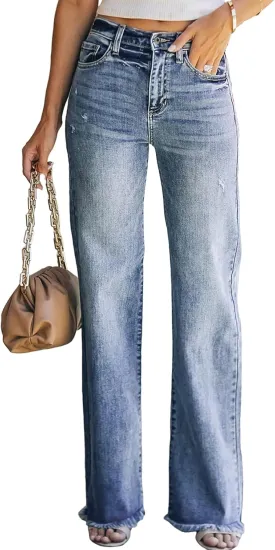 Sidefeel Women's Ripped High Waisted Flared Jeans Wide Leg Destroyed Denim Pants