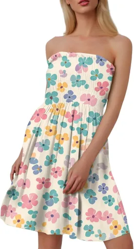 Summer Dresses for Women 2025 Sexy Floral Smocked Tube Top Mini Dress Classy Empire Waist Sleeveless Ruffle Sundress