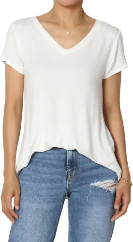 TheMogan Women's Casual V-Neck Short Sleeve T-Shirt Soft Drapey Jersey Relaxed Top Perfect Tee