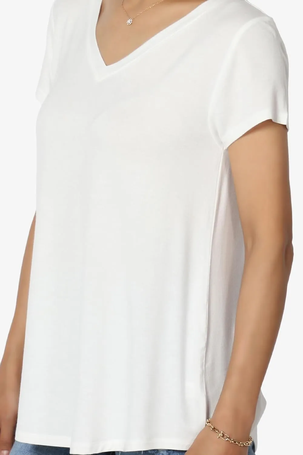 TheMogan Women's Casual V-Neck Short Sleeve T-Shirt Soft Drapey Jersey Relaxed Top Perfect Tee