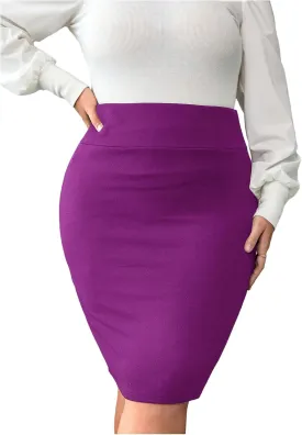 Verdusa Women's Plus Size Knee Length High Waist Bodycon Business Pencil Skirt