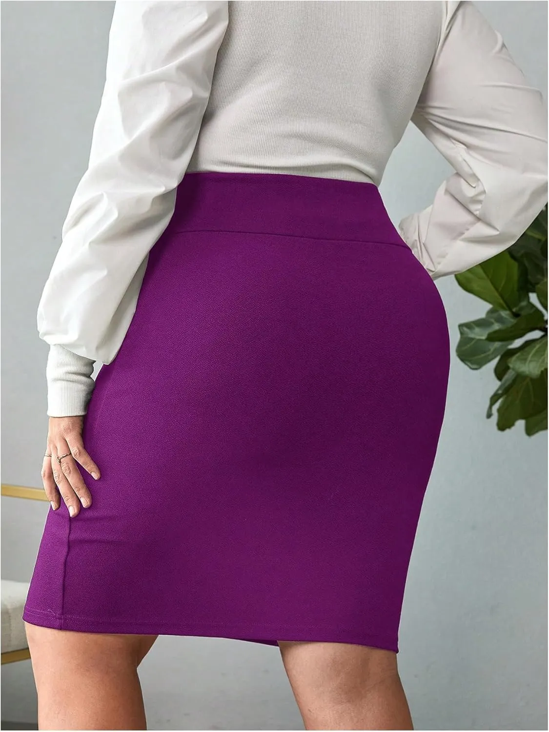 Verdusa Women's Plus Size Knee Length High Waist Bodycon Business Pencil Skirt