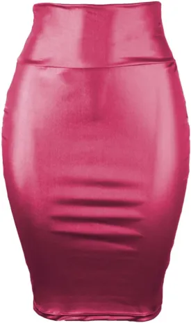 Wear to Work Pencil Skirts for Women Elastic High Waist Faux Leather Pencil Skirt Lady's Half Body Midi Hip Skirt