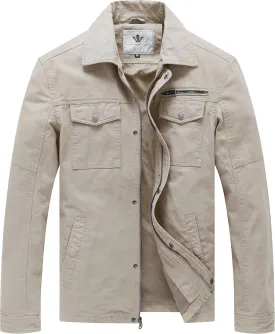 WenVen Men's Casual Canvas Cotton Military Lapel Jacket