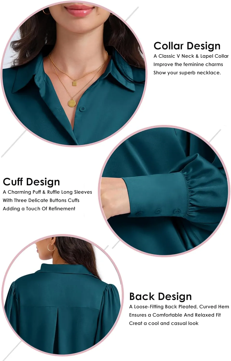 Women Satin Button Down Shirts Lantern Long Sleeve Silk Blouses Office Casual Business Silk Tops