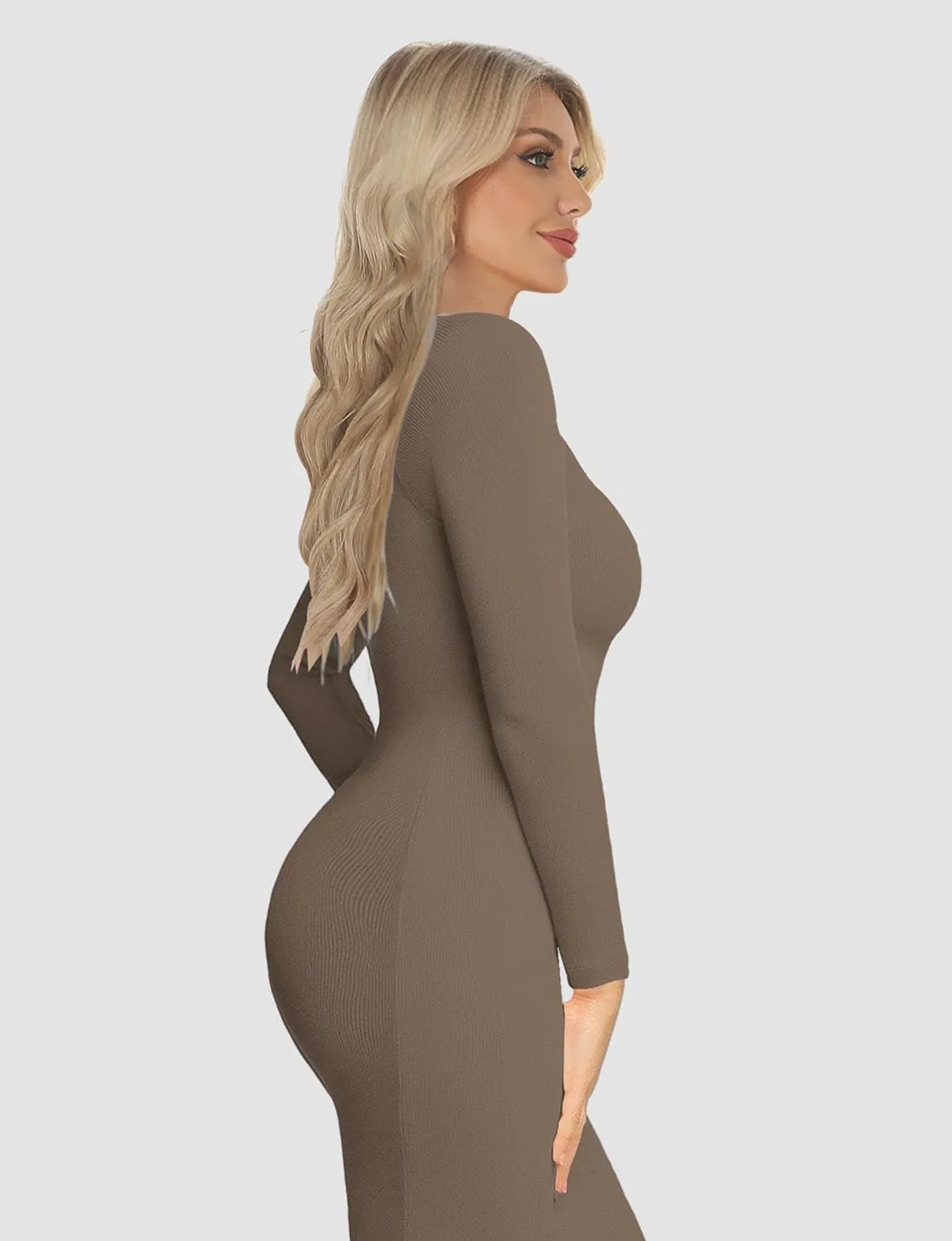 Womens Bodycon Maxi Dresses Sexy Crew Neck Dresses Long Sleeve Ribbed Black Dress Elegant Lounge Fall Long Dresses
