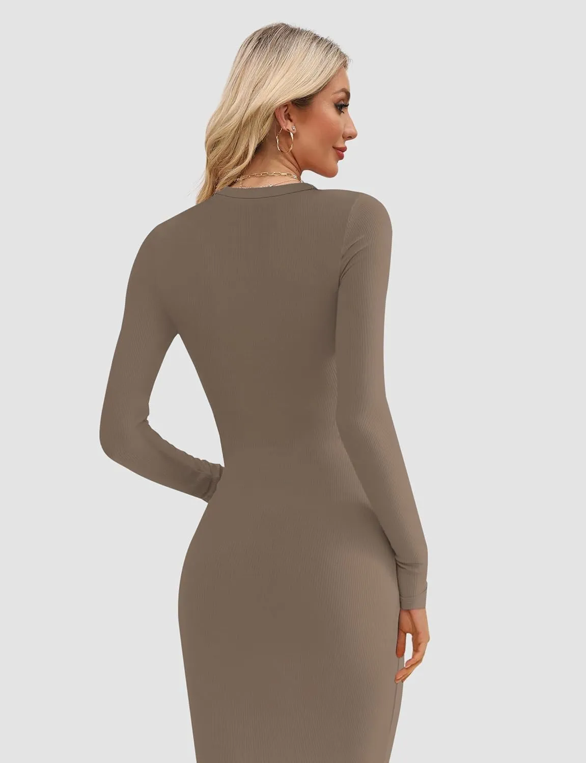 Womens Bodycon Maxi Dresses Sexy Crew Neck Dresses Long Sleeve Ribbed Black Dress Elegant Lounge Fall Long Dresses