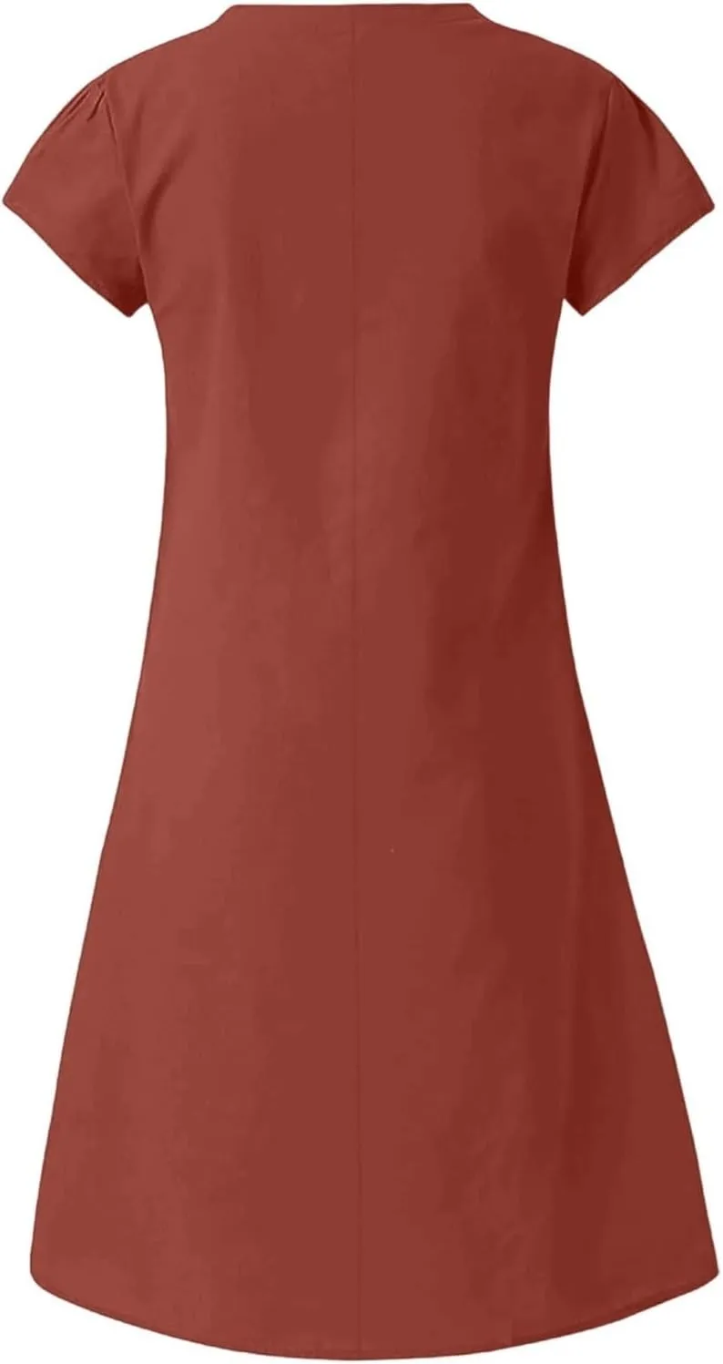 Women's Casual V Neck Button Dress Summer Daily Wear Versatile Outfit with Jeans Comfortable Breathable Fabric
