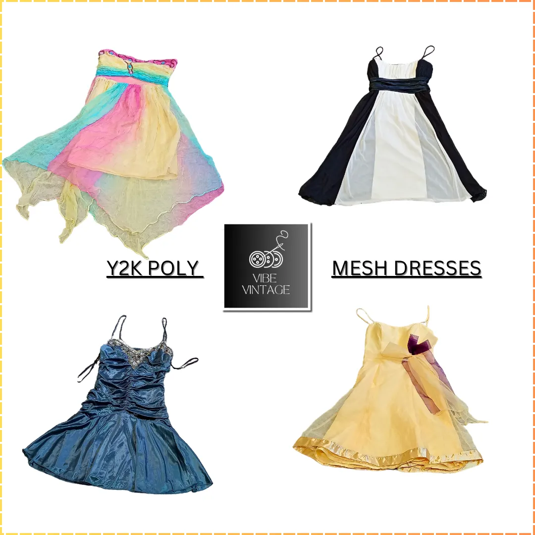 Y2K POLY MESH DRESSES (YELLOW & WHITE) - 13 PCS